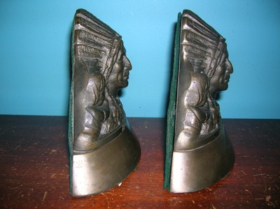 Antiquarian Native American Indian family unit bookends, statuary or brass, 7 one/2 lbs. 5